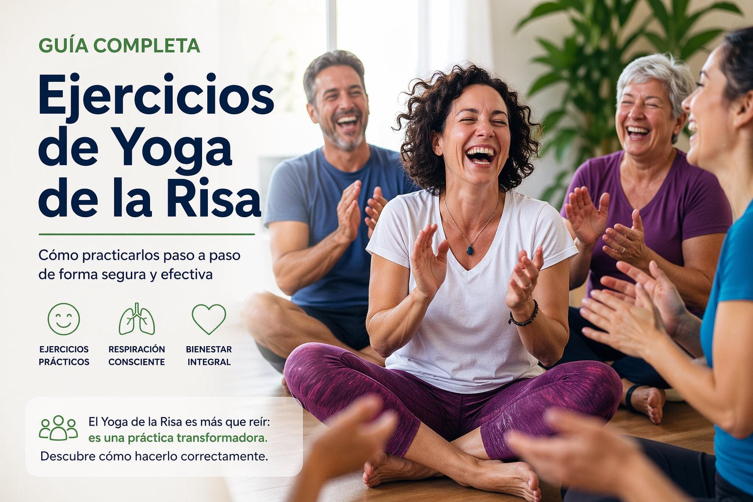Grupo practicando ejercicios de Yoga de la Risa en una sesi&oacute;n guiada