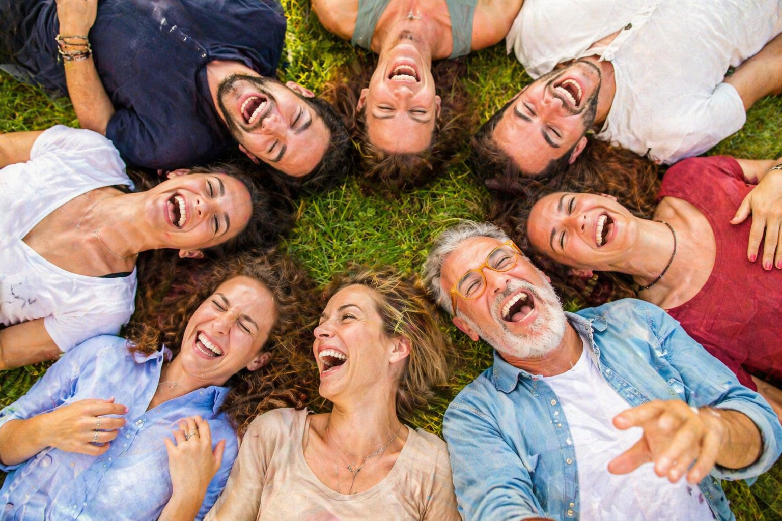 Grupo de personas riendo durante una experiencia de Yoga de la Risa asociada al bienestar cerebral y emocional