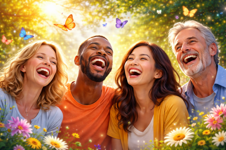 Personas riendo juntas en una sesión grupal representando cómo la risa puede favorecer el bienestar emocional y social.