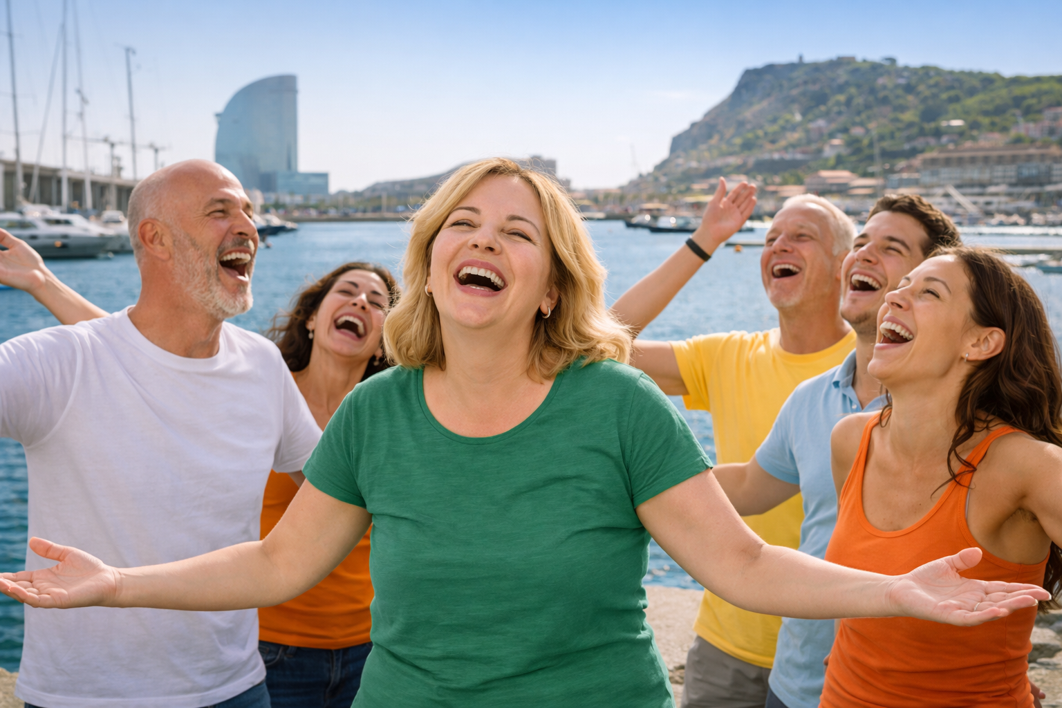 Sesión de Yoga de la Risa&reg; en Barcelona en un entorno grupal