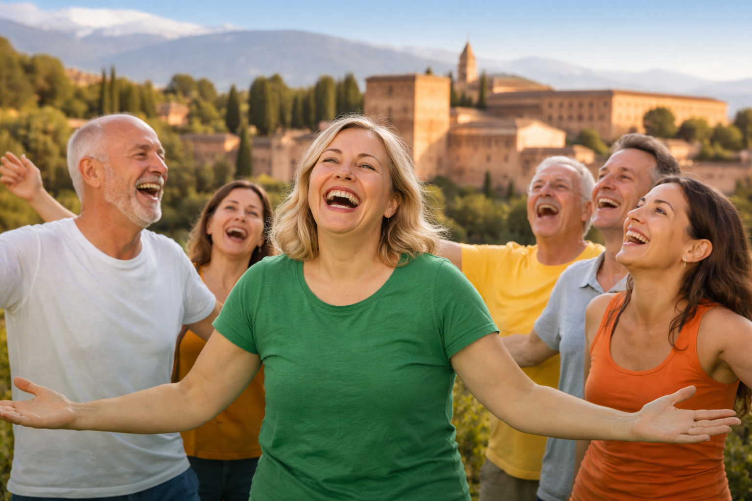 Sesion de Yoga de la Risa&reg; en Granada en un entorno grupal