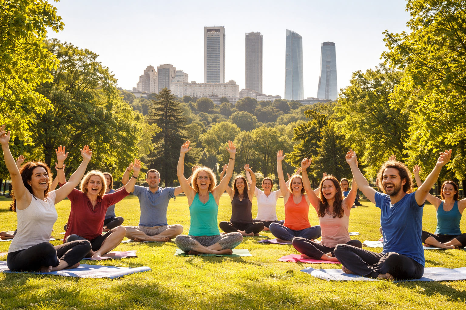 Sesión de Yoga de la Risa&reg; en Madrid en el parque del Retiro