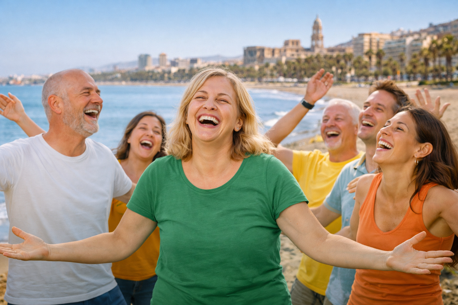 Sesion de Yoga de la Risa&reg; en M&aacute;laga en un entorno grupal